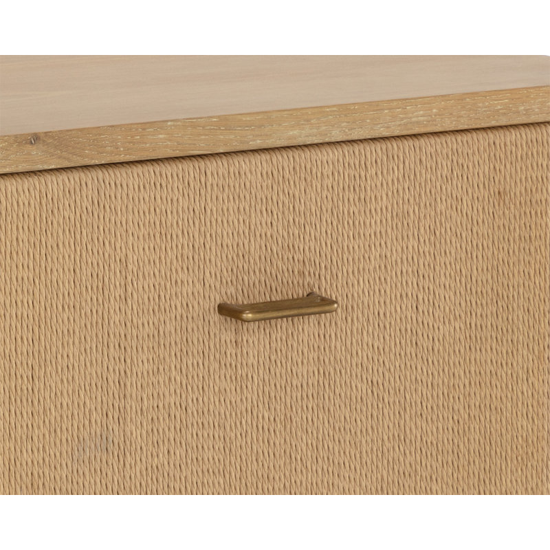 Rustic Oak Coastal 2-Drawer Nightstand with Brass Handles