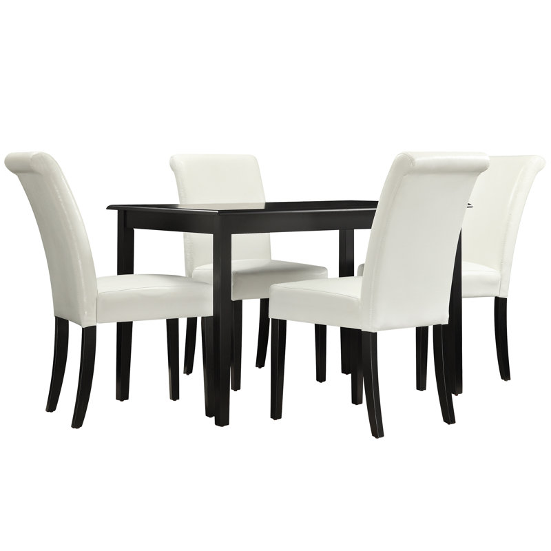 Alexa-Mae Four Leg Dining Set, White, 5 Pieces: Table, 4 Chairs