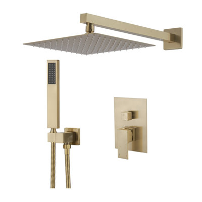 Golden Luxury Single-Handle Double Shower Head 10-Inch Wall-Mounted Square Shower Head With Handheld Shower Head