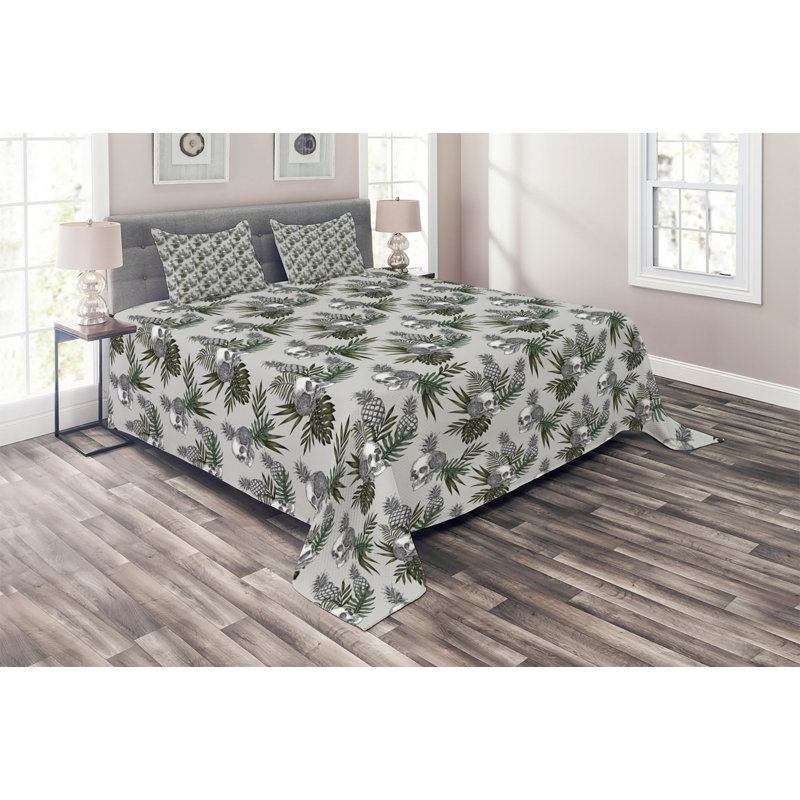 Skull Polyester Coverlet, King Bedspread + 2 Shams