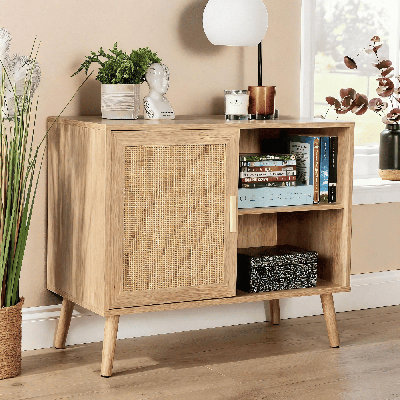 Anelise 1 Rattan Door Open Shelving Sideboard Cabinet Storage Unit