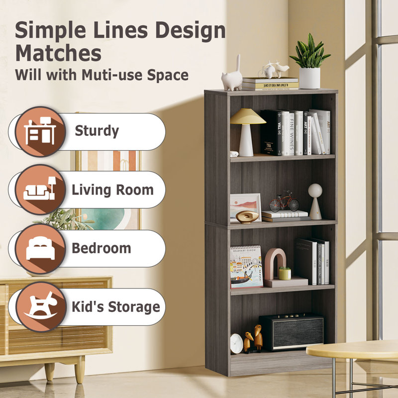 Jalacia Bookcase, (4 Shelves) 55" H x 24" W x 9" D, Platinum Grey