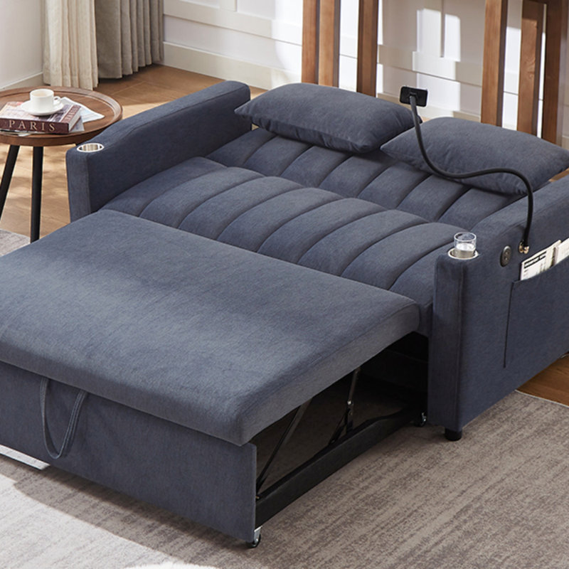 Agon Upholstered 55.9'' Sleeper Sofa, Blue Gray Polyester