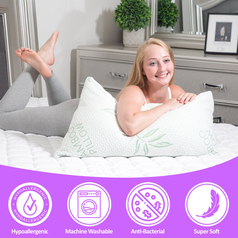 Queen White Bamboo Memory Foam Cooling Pillow