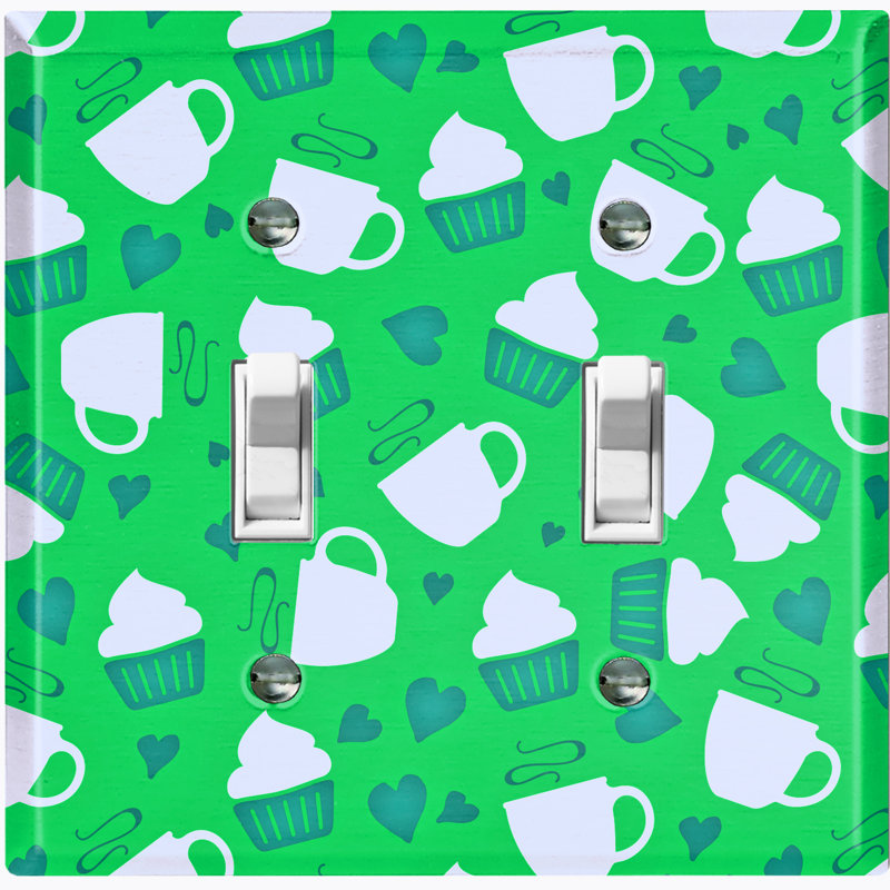 Patterned 2 - Gang Toggle Light Switch Standard Wall Plate, Green