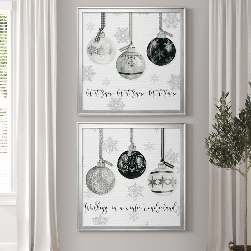 «Let It Snow Ornaments», ensemble de 2 reproductions d'art, H 22,5 po x l 45 po x P 1,5 po, Toile avec cadre argenté