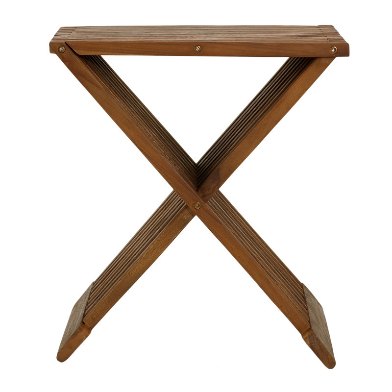 Rocco 17" Brown Teak Wood Folding Stool