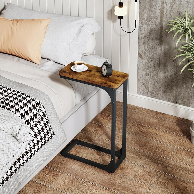 Ensemble de 2 tables d'appoint en forme de C - Tables basses à plateau brun rustique