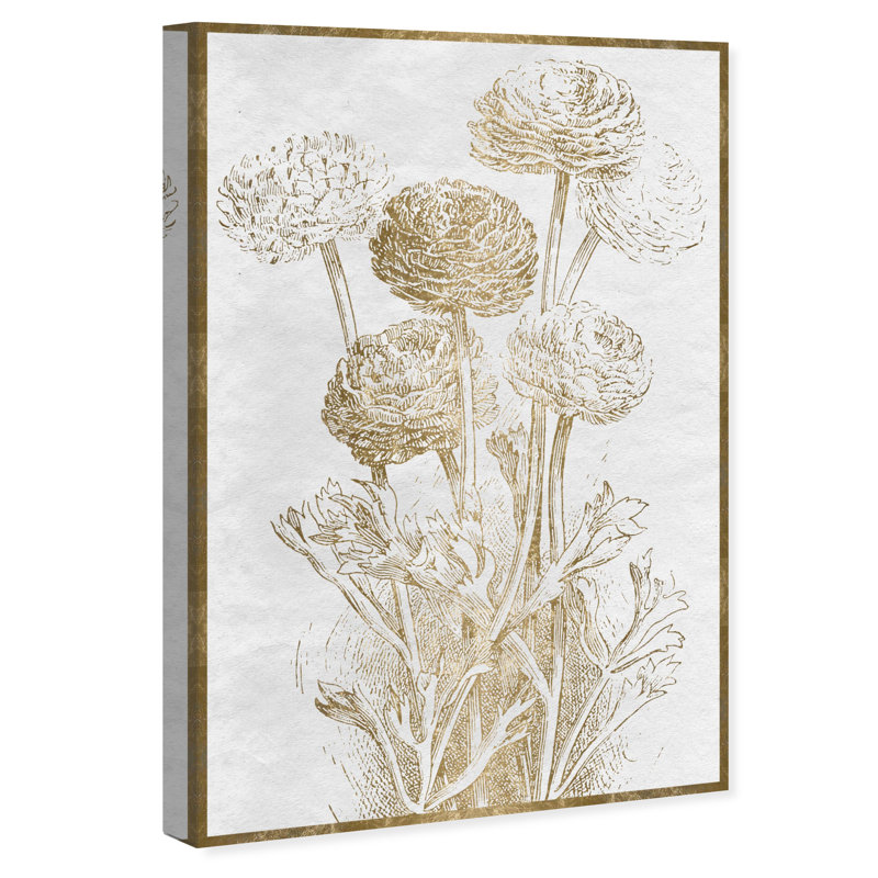 Dahlia et jonquille, croquis de bordure - impression, H 36 po x l 24 po, Toile tendue