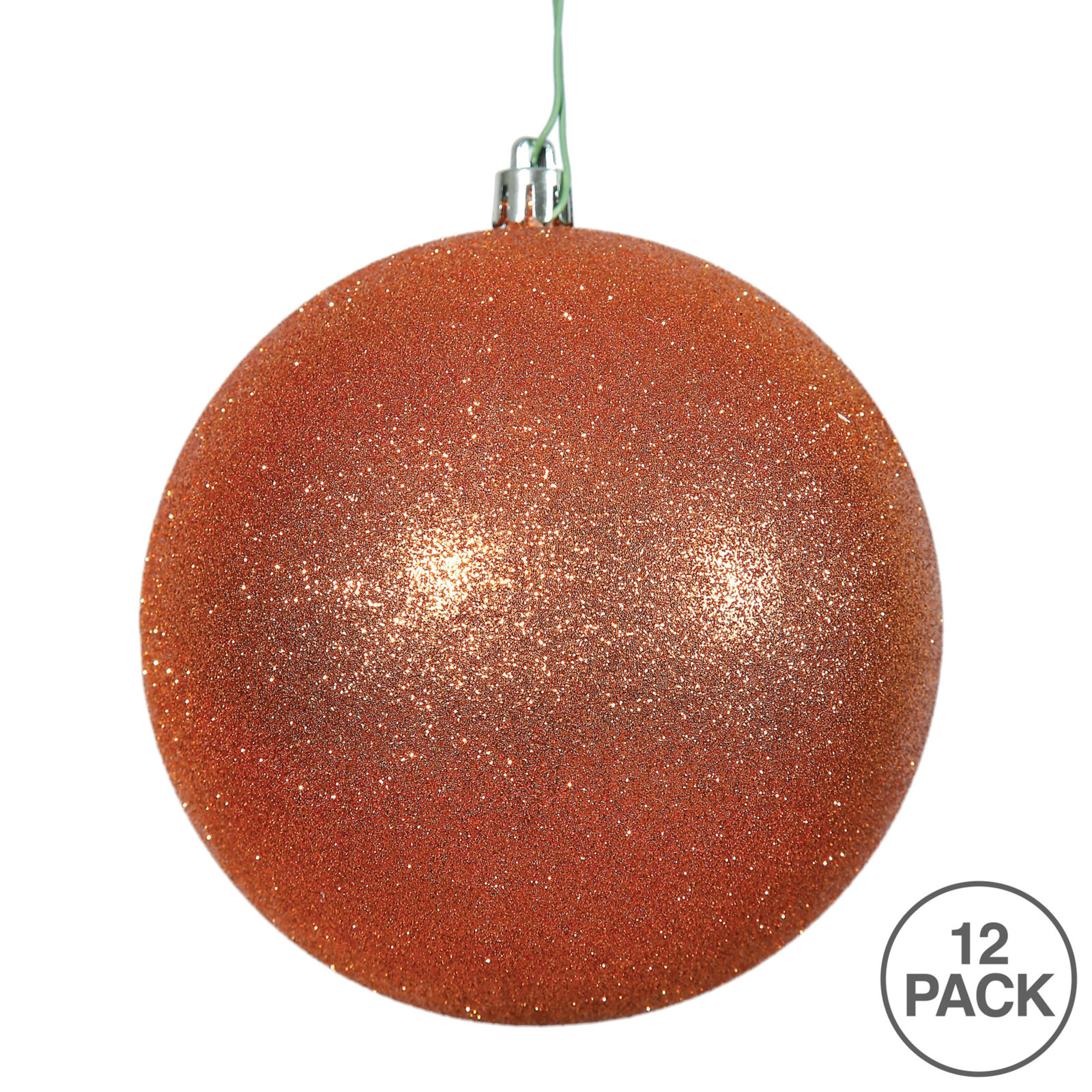 Holiday Décor Ball Ornament, 2.75" H x 2.75" W x 2.75" D, Burnished Orange Glitter