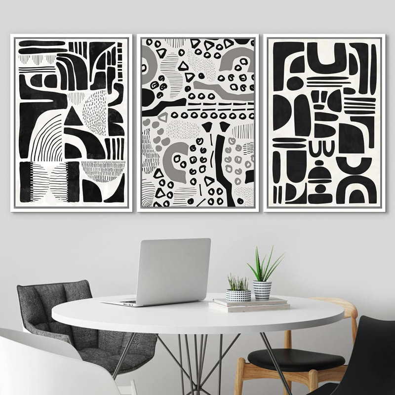Mid Century Shape 3 - Pieces, White, 36" H x 72" W