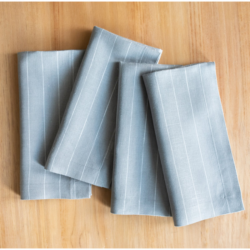 Pinstripe - 100% Pure Linen Dinner Napkins, Gray/White