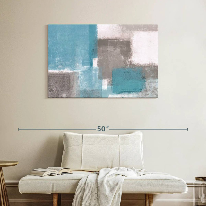 Avery abstrait bleu et gris, H 26 po x l 39 po