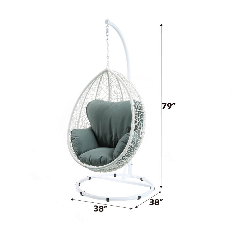 Chaise suspendue en tissu vert et osier blanc, Green, Blanc