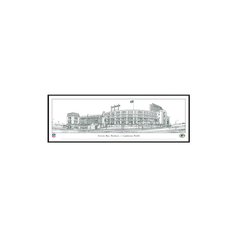 Lambeau Field Line Art Panoramic Print, Black Framed, 13.75" H x 40.25" W x 0.38" D