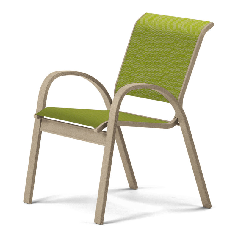 Hiraku Premium All-Weather Wicker Outdoor Stacking Dining Armchair with Cushion, Lime 38D Sunbrella®, Textured Desert