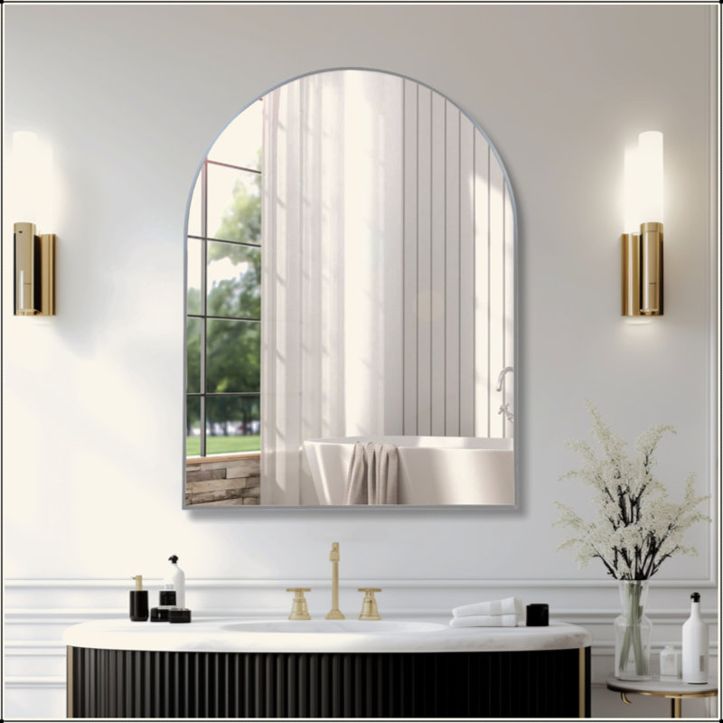 Miroir de salle de bain Arch, miroirs muraux avec cadre en métal , 30 po x 40 po, Argent