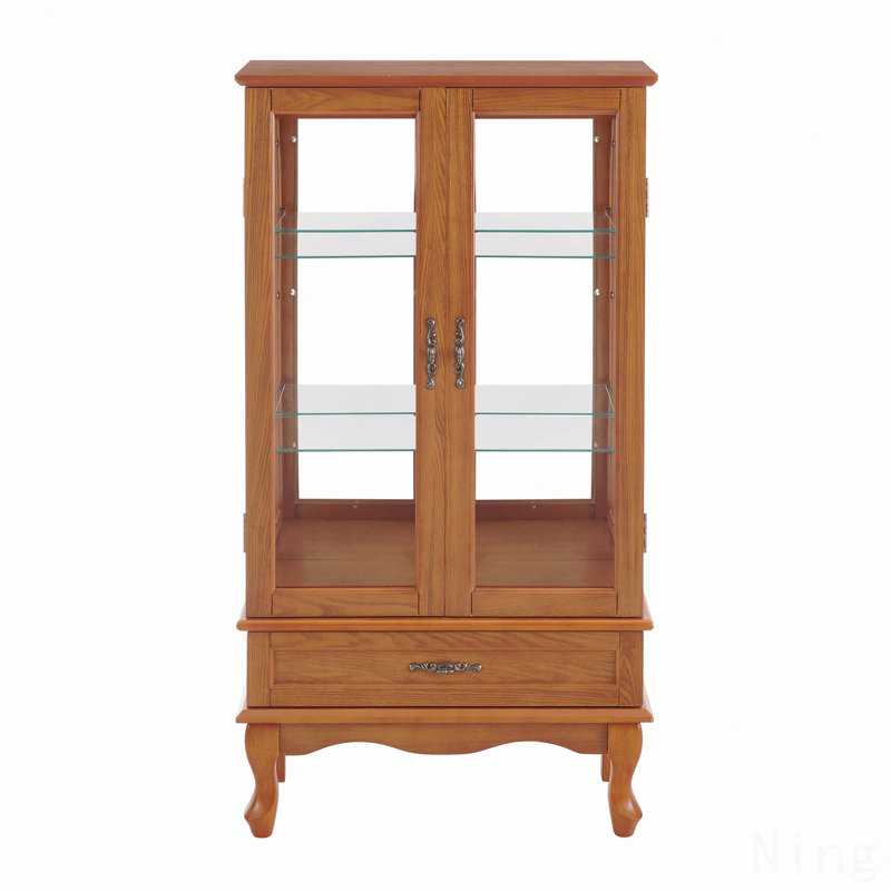 Vitrine à vin 2 portes avec 1 tiroir et 2 tablettes réglables, Naturel