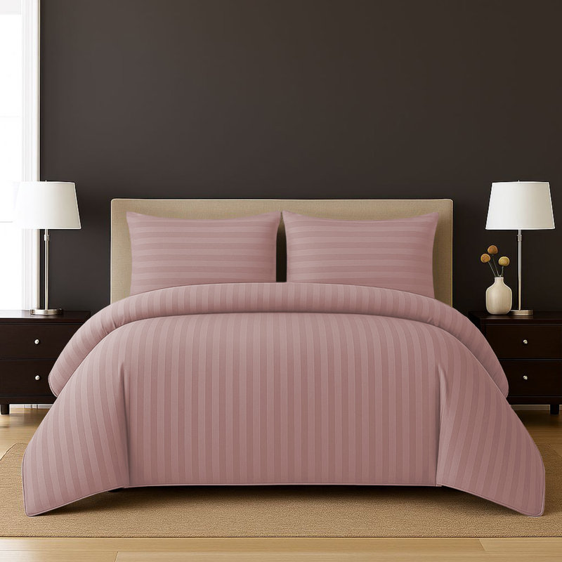 Haffa Microfiber Striped Duvet Cover Set with Pillowcases, Black, Double Duvet Cover + 2 Standard Pillowcases