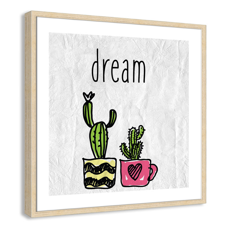 «Cacti A», art encadré, 26.5" H x 26.5" W x 1.18" D, Cadre boîte beige