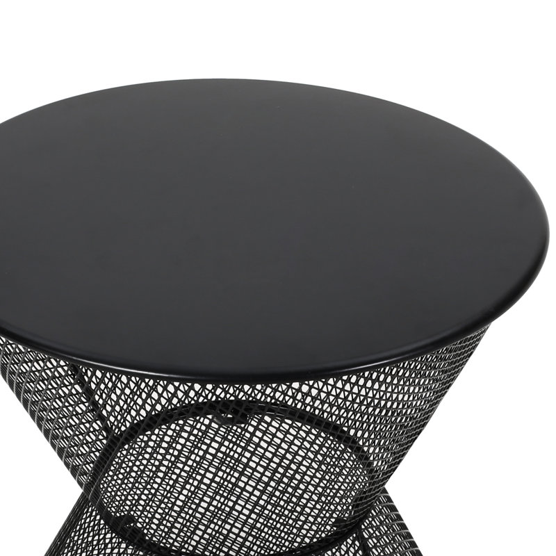 Chic Side Table, Iron Made, Matte Black, Rounded Silhouette, 17.87 In. Deep X Wide 17.78 High, Table - Construction, Breezy Mesh Design, Tall, Square Base