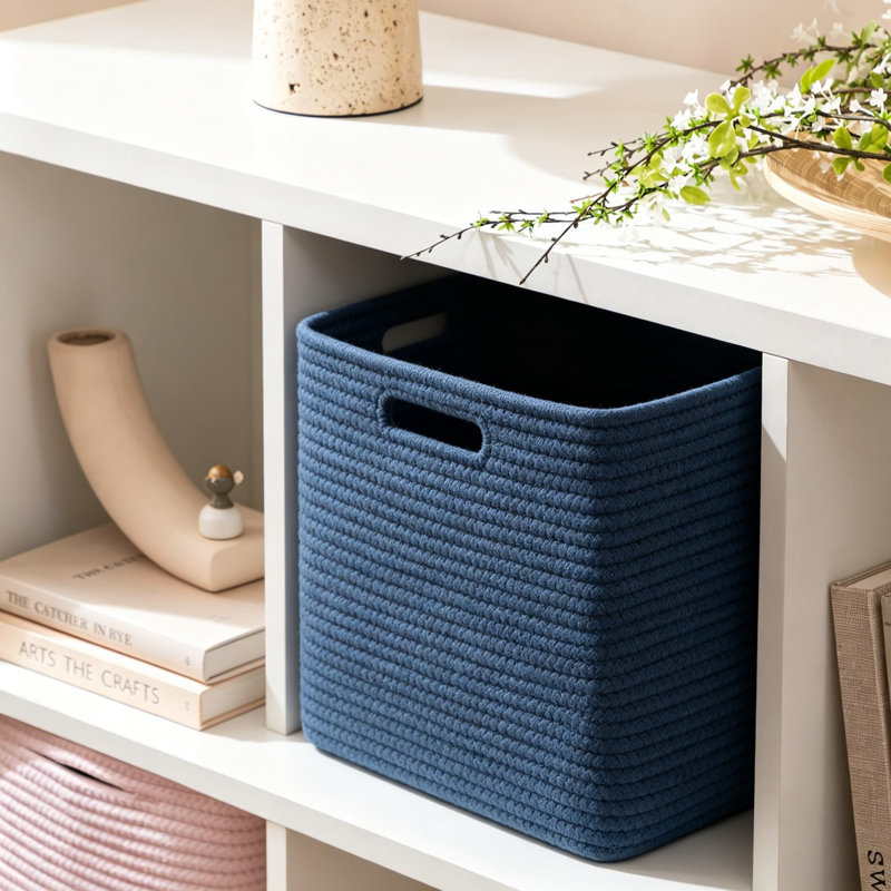 Ensemble de 4 bacs de rangement cubiques avec panier de rangement en corde de coton de 11 pouces