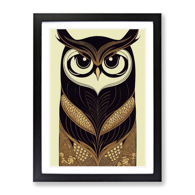 XV1022-794X Art Nouveau Owl No.1 - Single Picture Frame Print, 64cm H x 46cm W, Black