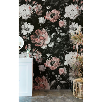 Papier peint floral rétro avec pivoines roses