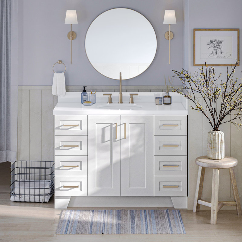 Freitas 48'' Solid Wood Single Bathroom Vanity, Oval, Carrara Quartz, White