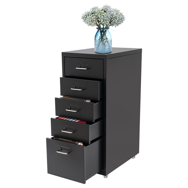 Armoire de rangement à 5 tiroirs avec roues Riesner, Noir