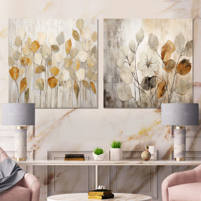 Forêt éthérée beige - ensemble de 2 collages carrés botaniques abstraits