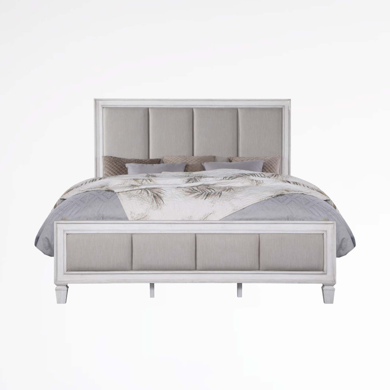Lakhvinder Linsley Solid Wood and Upholstered Platform Bed, Bed Frame, King