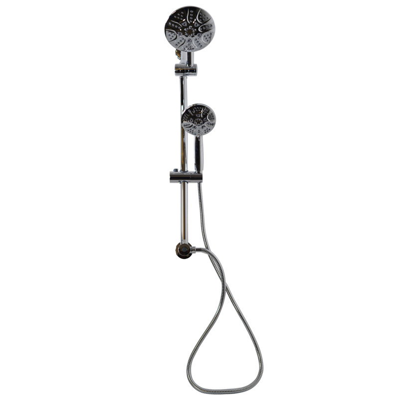 Ensemble de douche avec barre d'extension de dérivation réglable, pomme de douche à 5 fonctions 6 po et main, Chrome poli