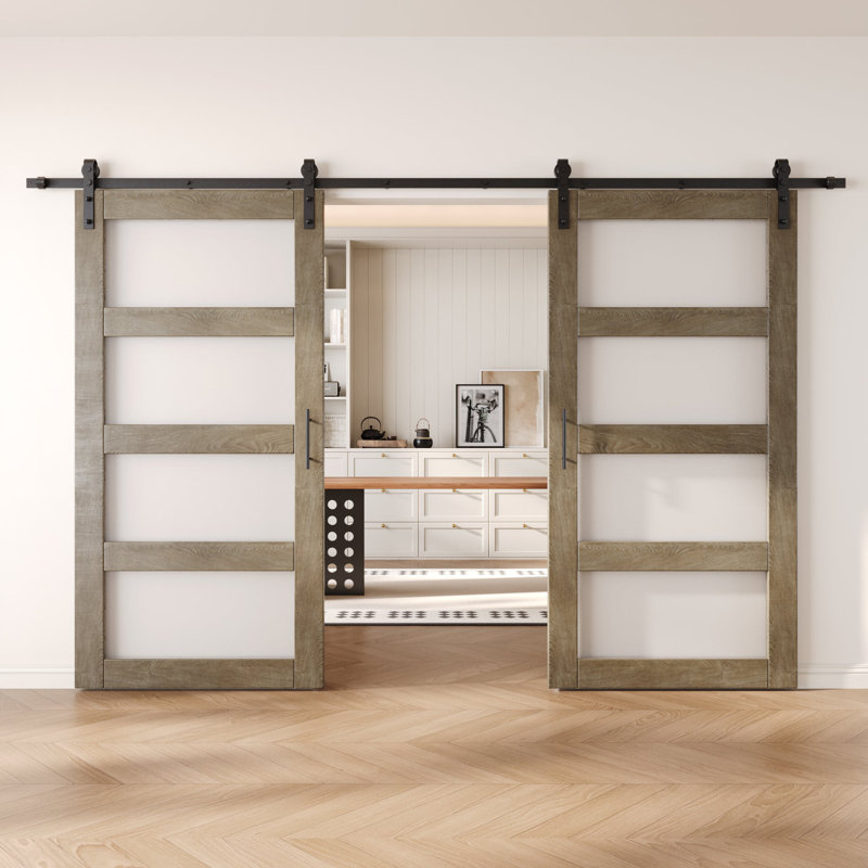 Portes de grange non assemblées et finies en verre à 4 verres de 36 po x 80 po Homacer Classic, 36" X 80"