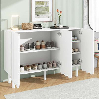 Shoe Cabinet with 5 Solid Wood Legs, Sideboard Buffet Cabinet with Adjustable Shelves, Large Storage Cabinet with Wave Doors for Living Room