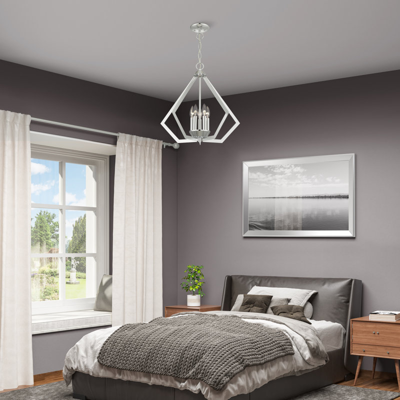 Lustre géométrique unique à 5 lumières Buckeys, Chrome poli