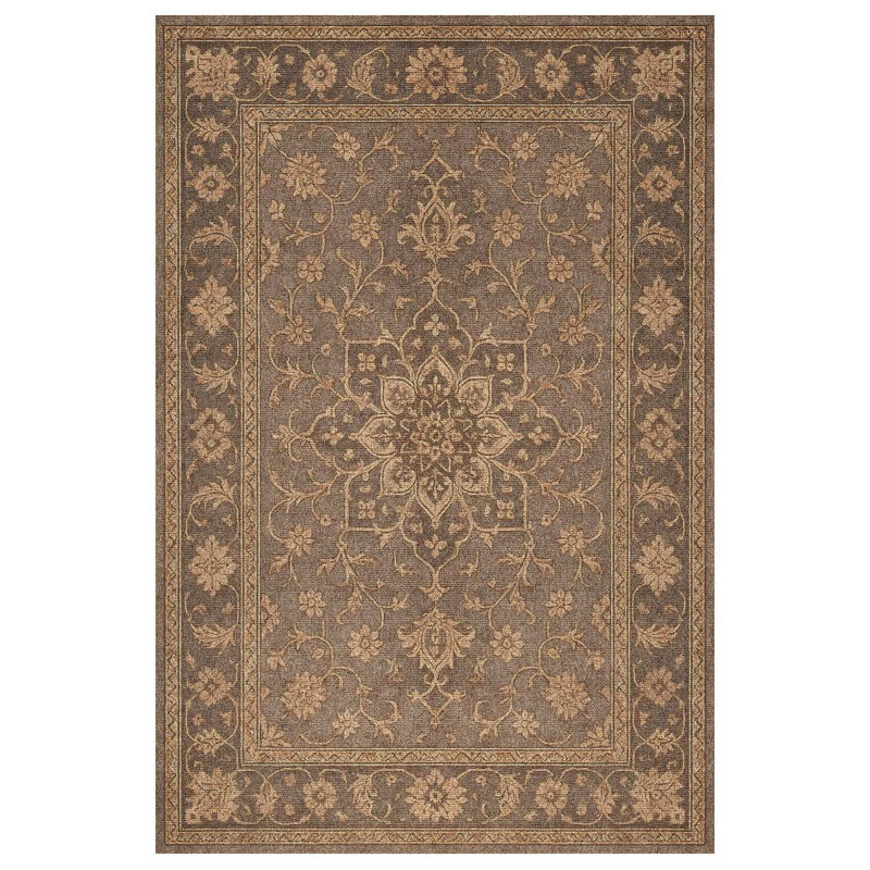 Nouvelle Collection Digital Print Cotton-Polyester Brown Oriental Rug, Runner 5'3" x 11'6"