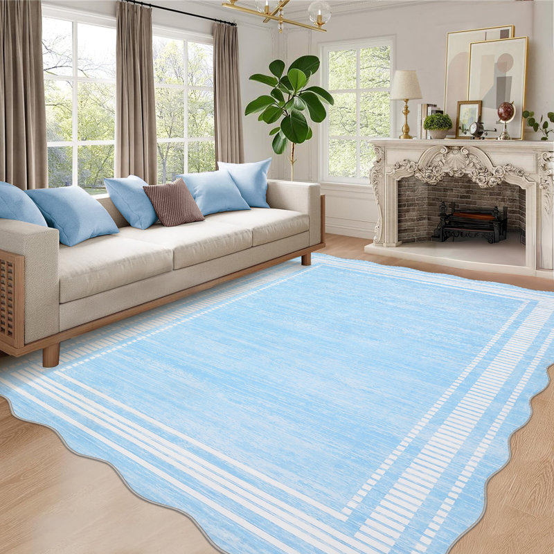 8 x 10 ft Light Blue Rectangular Polyester Bedroom Living Room Dining Room Nursery Room Solid Indoor Modern Non Slip Machine Washable Area Rug