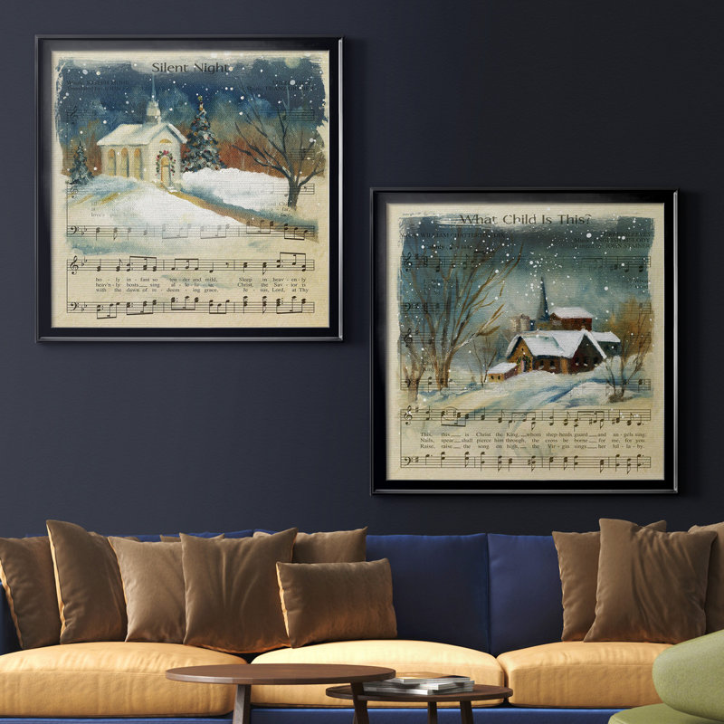 Silent Night - ensemble de 2 reproductions d'impressions, H 17,5 po x l 35 po x P 1,5 po, Toile avec cadre noir, Pas de tapis