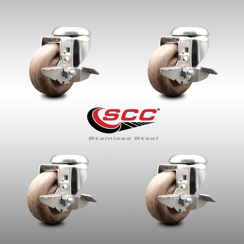 High Temp Glass Filled Nylon Swivel Bolt Hole Caster Set with Brake