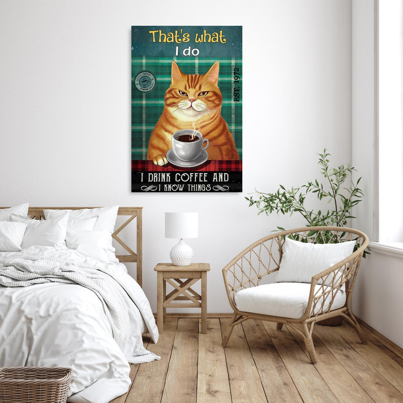 «Orange Cat I Drink Coffee - 1 Pièce Rectangle Grap», impression d'art graphique sur toile tendue