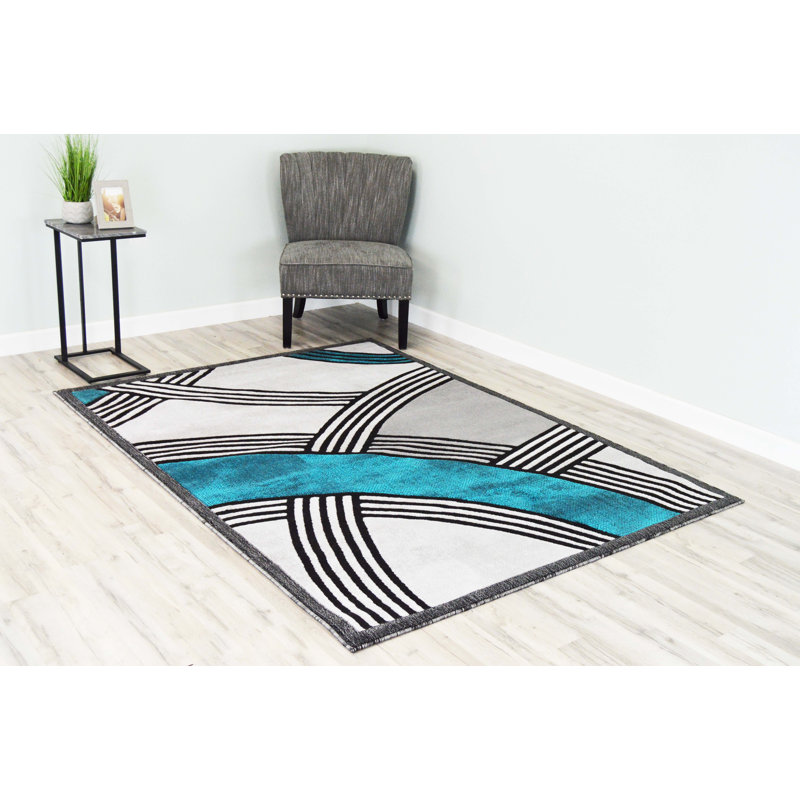 Tapis abstrait turquoise/gris zone Annafran, Rectangle 8 pi x 10 pi 5 po