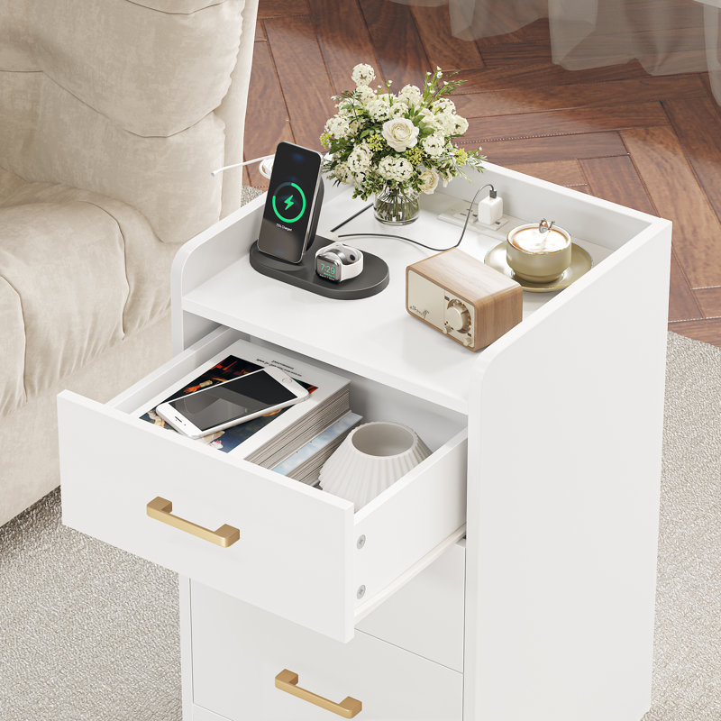 3-Piece Bedroom Sets, 4-Drawer LED Storage Bed+ 2 Nightstands with 3 Drawers Each&USB + Outlet Built-In, Black, King