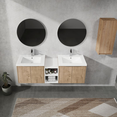 Meuble-lavabo avec lavabo et tiroir latéral. Style contemporain, doux. Contreplaqué de qualité supérieure, pour éliminer l'eau. Imitation de couleurs de chêne avec armoire. Apparence moderne, contreplaqué silencieux
