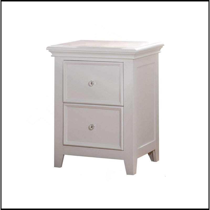 Table de chevet en bois de pin avec 2 tiroirs, blanc