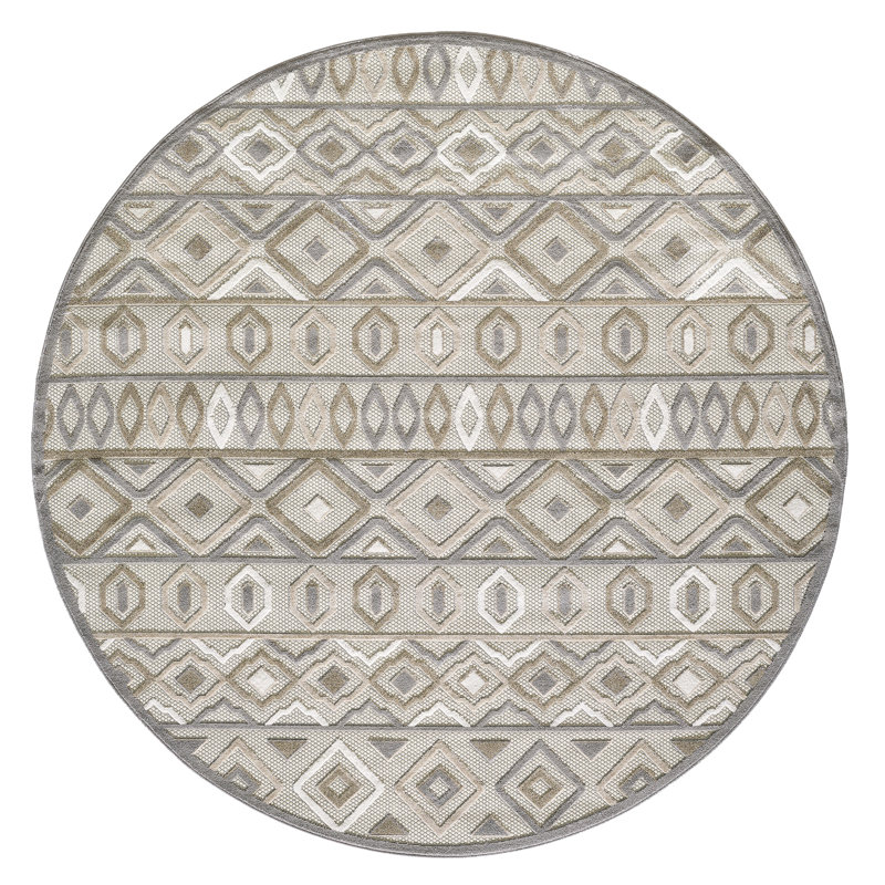 Tapis intérieur / extérieur Samah, Gris, Rond 7 pi 10 po