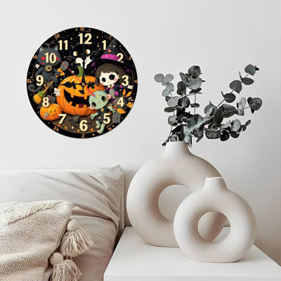 Horloge d'Halloween sorcière chat citrouille