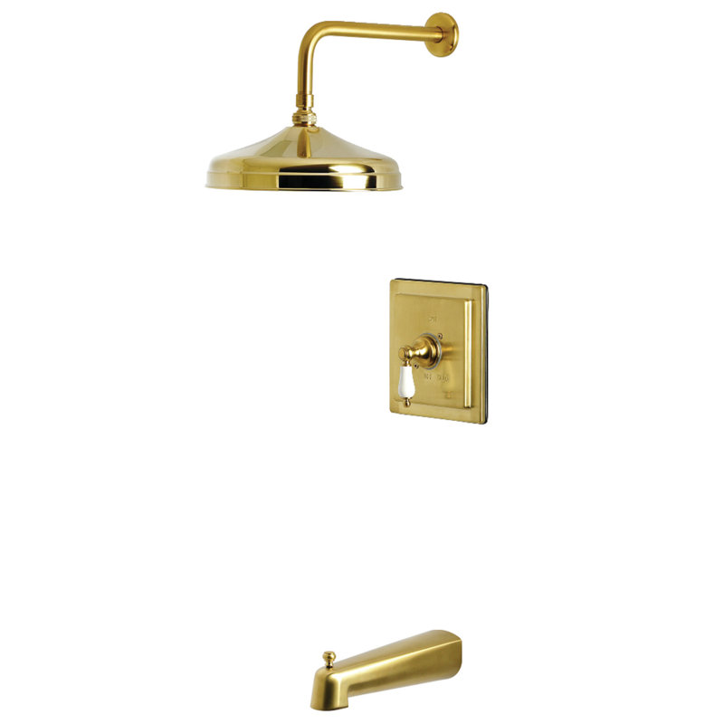 Robinet de baignoire et de douche à pression équilibrée à poignée simple Kingston Brass, Laiton brossé