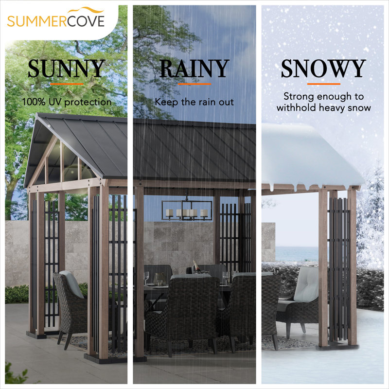 Sunjoy 11x13 ft Black Steel Hardtop Gazebo with Gable Roof