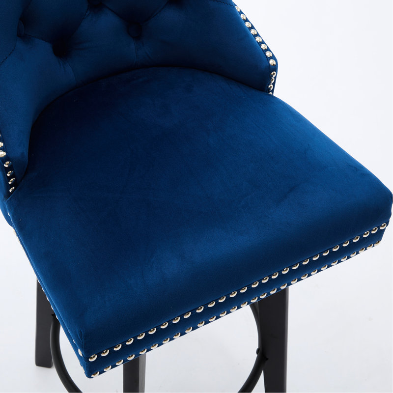 360 chaises de bar rotatives avec siège en velours et base solide, bleu marine, de 2 attrayantes pour bistro, 2 pièces